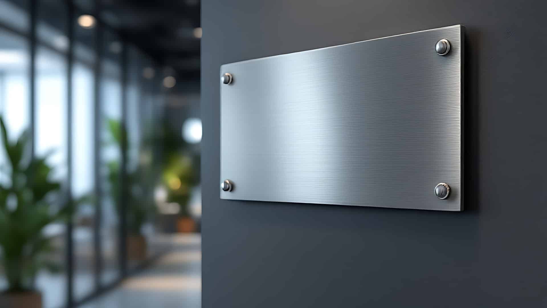 Leere Metalltafel an Wand | Firmenschilder