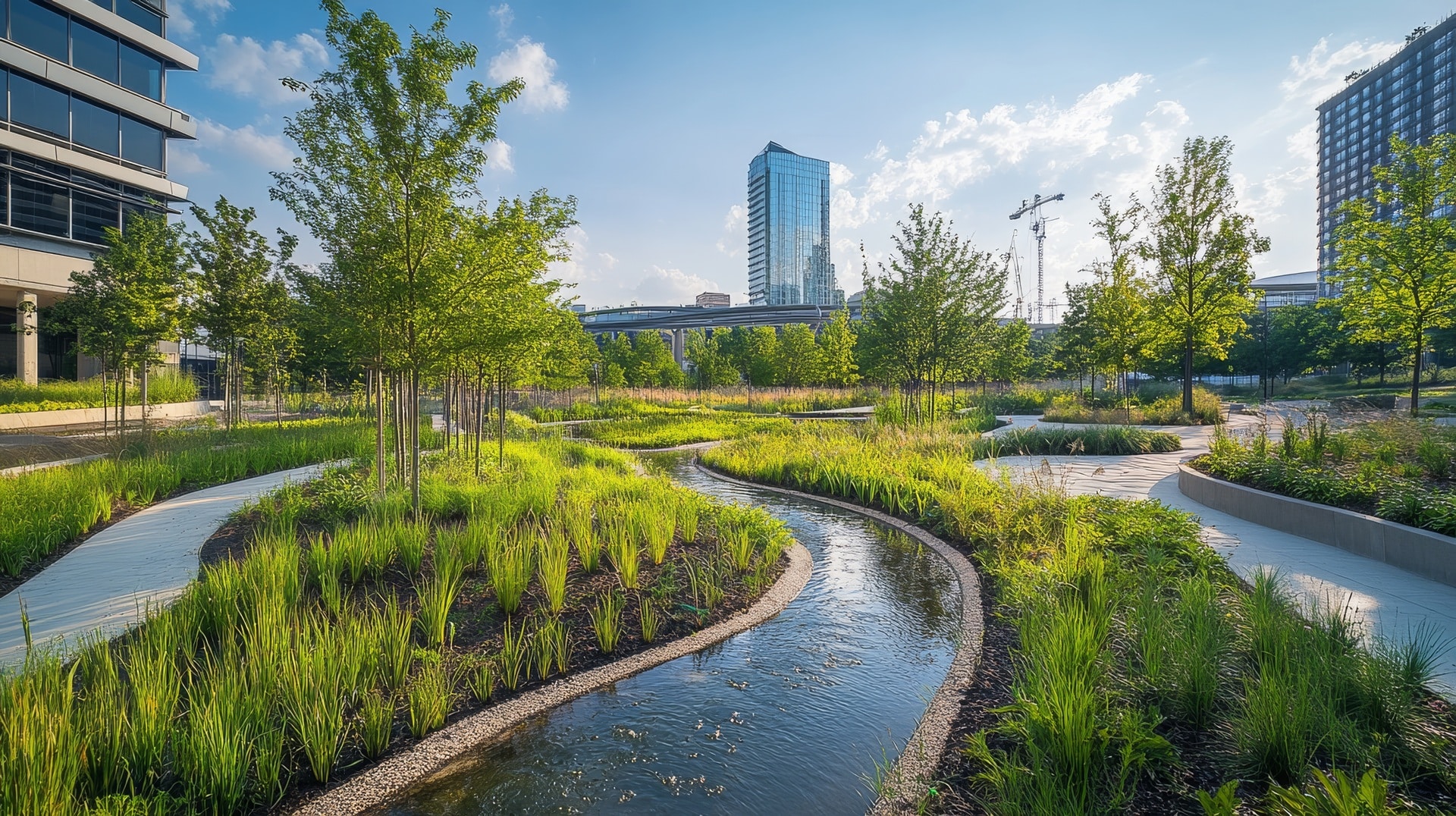 Stadtpark mit Wasserlauf und Bäumen | Gartenbau Mannheim